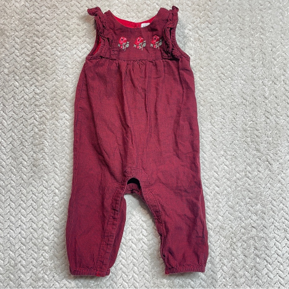 Baby Gap‎ Red Black Houndstooth Embroidered Flutter One-Piece 6-9 months